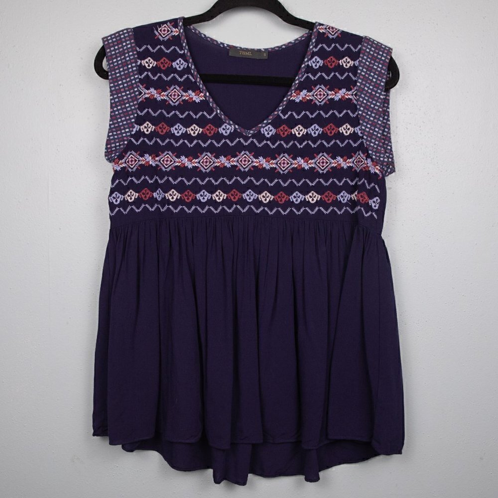 THML navy embroidered sleeveless top-S